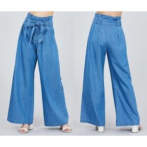 Alice Blue High-Waist Wide Leg Denim Trousers - Light Blue
